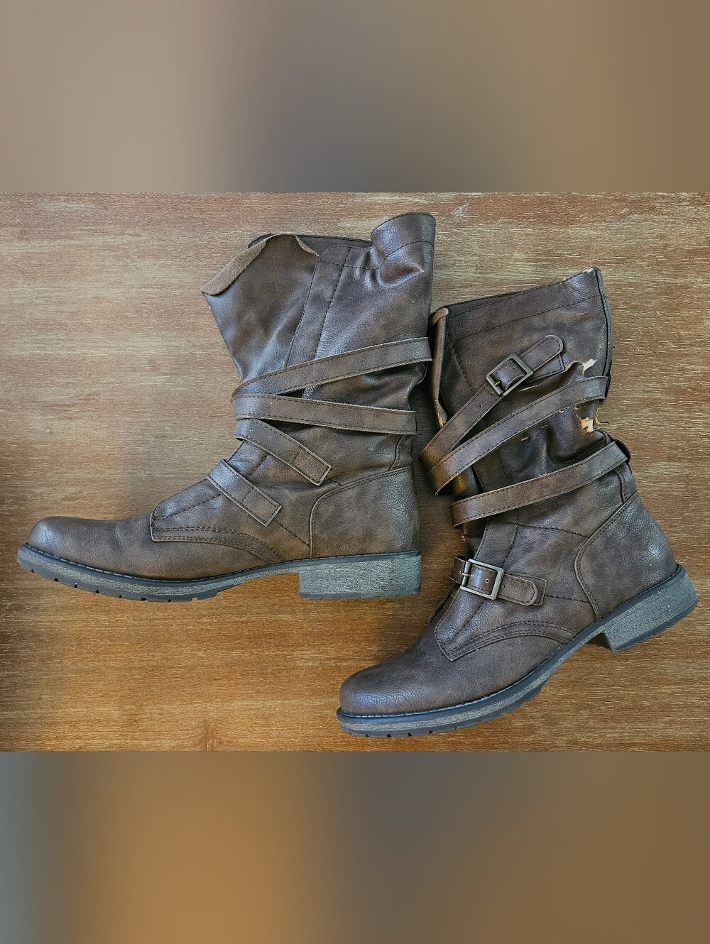 Madden Girl Brown Buckled Combat Moto Boots Crash Brown Size 9 Womens Boots - Picture 6 of 13